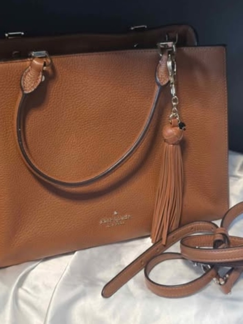 kate spade Tan Leather Tote with Tassel Charm